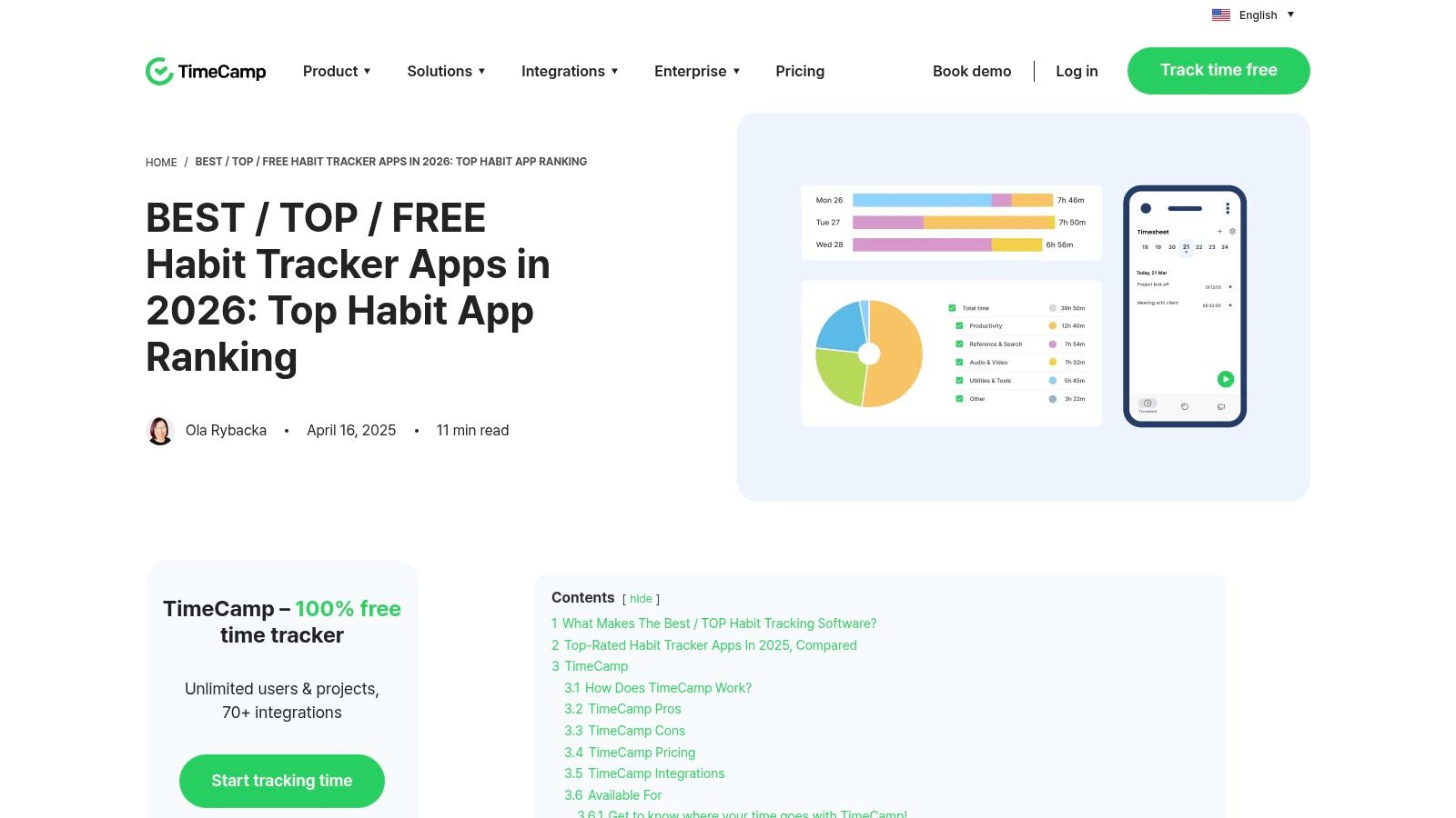 TimeCamp Blog – Best Habit Tracker Apps (comparison guide)