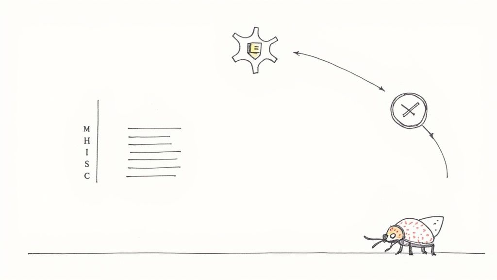 A diagram illustrating a bug, a rejected step, and a protected automated task process.