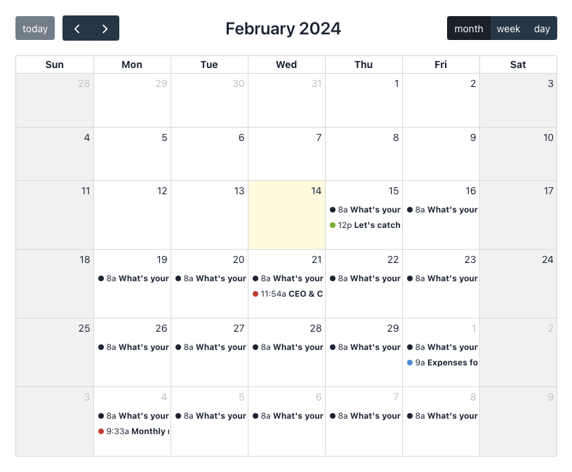 Calendar view showing scheduled emails